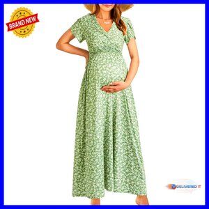 Maternity Maxi Dress Wrap V-Neck Nursing Summer Dress for Photoshoot